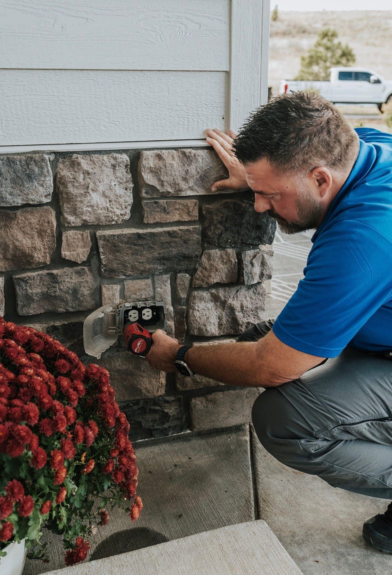 Installing a weatherproof exterior outlet on a Parker home